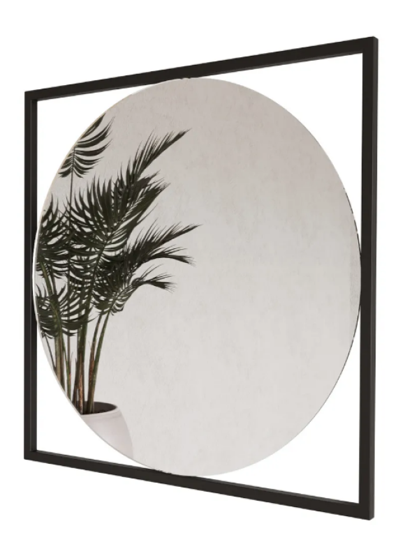 Дизайнерское настенное зеркало Glass Memory Image в металлической раме черного цвета 1040*1040 Дизайнерское настенное зеркало Glass Memory Image в металлической раме черного цвета 1040*1040